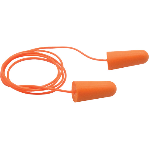 Bouchons d'oreilles coniques jetables en mousse de PU orange SEALTEC33, Avec cordon, Vrac - Boîte, 33 dB NRR, Taille unique Ontario Safety Products