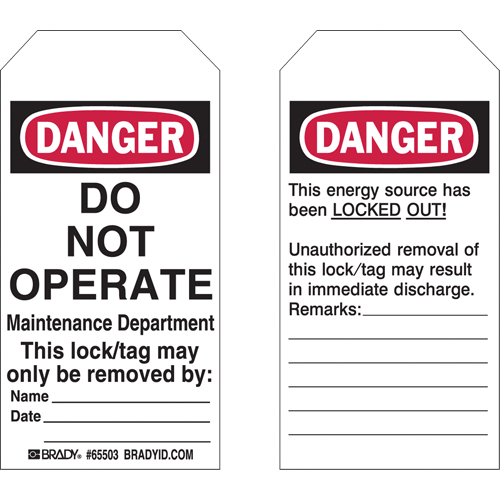 &eacute;tiquettes de verrouillage, Plastique, 3" la x 5-1/2" h, Anglais Ontario Safety Products