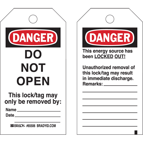 &eacute;tiquettes de verrouillage, Papier cartonn&eacute;, 3" la x 5-3/4" h, Anglais Ontario Safety Products