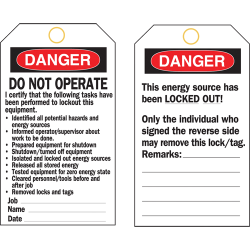&eacute;tiquettes de verrouillage, Plastique, 3" la x 5-3/4" h, Anglais Ontario Safety Products