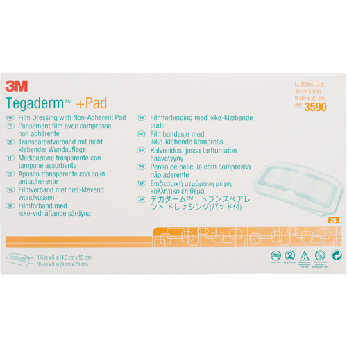 Pansement transparent Tegaderm avec tampon absorbant, Rectangulaire/carr&eacute;e, 8", Plastique, St&eacute;rile Ontario Safety Products