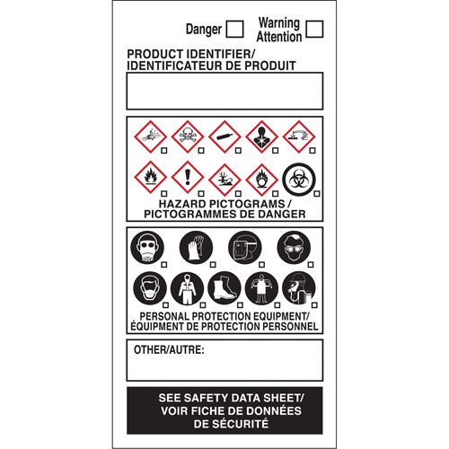 &eacute;tiquettes SIMDUT fabriqu&eacute;es sur place, Vinyle, Feuille, 4" lo x 2" la Ontario Safety Products