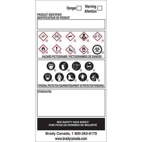 &eacute;tiquettes SIMDUT fabriqu&eacute;es sur place, Vinyle, Feuille, 6" lo x 3" la Ontario Safety Products