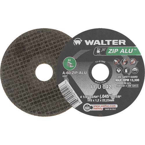 Meule &agrave; tronçonner Zip Alu, 4-1/2" x 3/64", Arbre de 7/8", Type 1, Oxyde d'aluminium, 13 300 Tr/min Ontario Safety Products