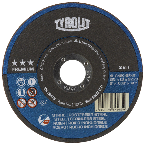 Premium 2-In-1 Thincut Cut-Off Wheels, 4-1/2" x 1/16", 7/8" Arbor, Type 1, Aluminum Oxide, 13300 RPM Ontario Safety Products
