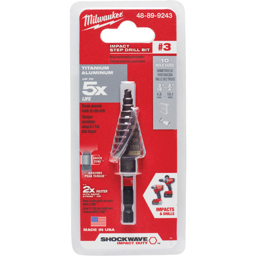 #3 Shockwave Impact Duty Step Drill Bit, 3/16" - 3/4" , 1/16" Increments, Titanium Ontario Safety Products