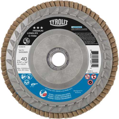 Disque &agrave; lamelles Long Life C-Trim, 4-1/2" x 5/8"-11, Type 27, Grain 40, Alumine de zirconium Ontario Safety Products