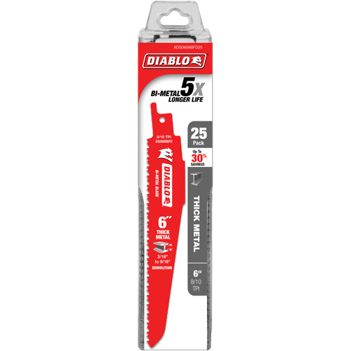 Lame de scie alternative pour la d&eacute;molition et les m&eacute;taux &eacute;pais, Bim&eacute;tal, 8-10 Dents par pouce, 6" lo Ontario Safety Products