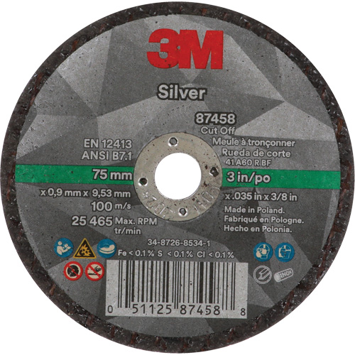 Meule &agrave; tronçonner Silver, 3" x 0,04", Arbre de 3/8"-24, Type 1, C&eacute;ramique, 25645 Tr/min Ontario Safety Products