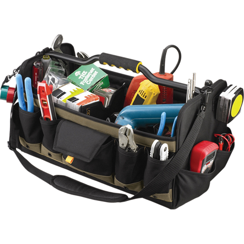 Sacs &agrave; outils souples &agrave; dessus ouvert de 20", Polyester, 27 pochettes, Noir Ontario Safety Products