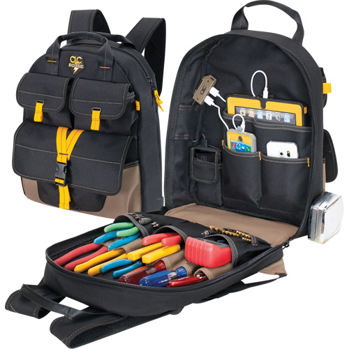 Sac &agrave; dos avec prises de recharge pour appareils &eacute;lectroniques, 13-1/2" lo x 5-1/4" la, Noir, Polyester Ontario Safety Products