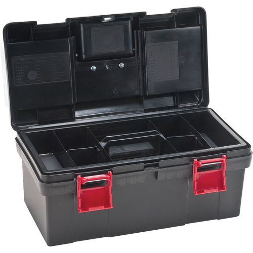 Plastic Tool Box, 17-1/2" W x 9-1/2" D x 8" H, Black Ontario Safety Products