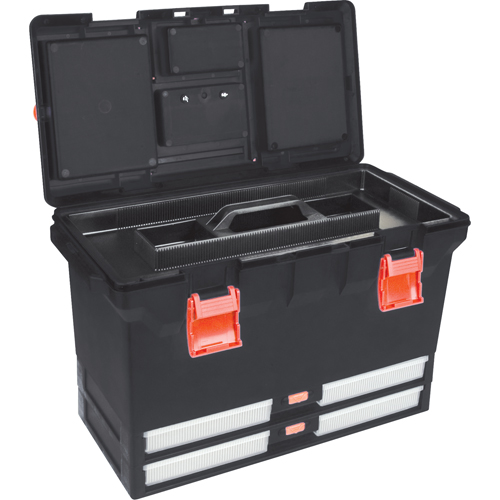 Plastic Tool Box, 22" W x 11" D x 14-1/2" H, Black Ontario Safety Products