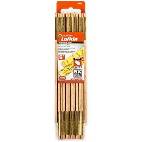 Red End&reg; Oversized Brick Mason Rule, 6' L, Wood, 1/16" Graduations Ontario Safety Products