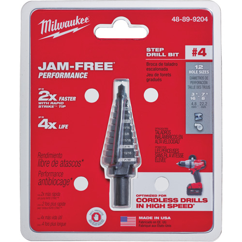 #4 Step Drill Bit, 3/16" - 7/8" , 1/16" Increments, High Speed Steel Ontario Safety Products