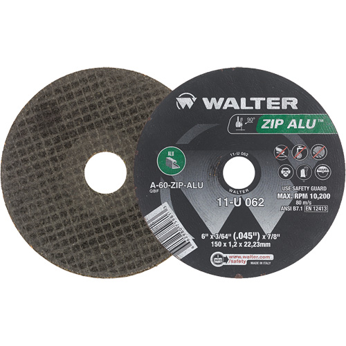 Zip Alu Cut-Off Wheel, 6" x 3/64", 7/8" Arbor, Type 1, Aluminum Oxide, 10200 RPM Ontario Safety Products