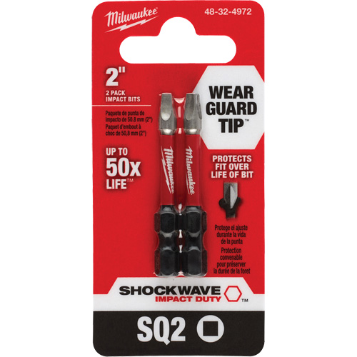 Embout de tournevis Shockwave Impact Duty, Carr&eacute;e, #2, Prise 1/4" Ontario Safety Products