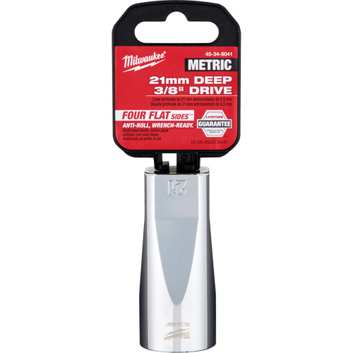 Douille m&eacute;trique avec c&ocirc;t&eacute;s Four Flats, 21 mm, Prise 3/8", 6 pans, Profond Ontario Safety Products