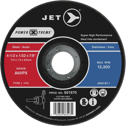 Meule &agrave; tronçonner Power-Xtreme A46PX, 4-1/2" x 1/16", Arbre de 7/8", Type 1, 13 300 Tr/min Ontario Safety Products