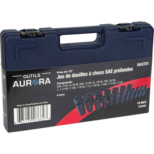 SAE Socket Set, 19 Pcs, Impact, 1/2" Drive Size, Deep Ontario Safety Products