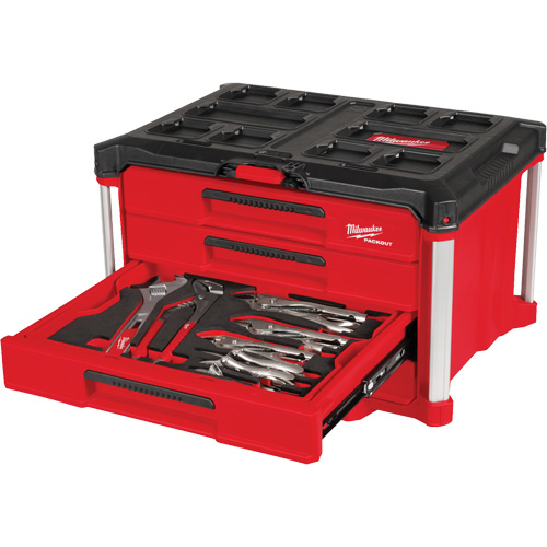 64-Piece Hand Tool Set with PACKOUT 4 Drawer Tool Box, 16-3/10" x 22-1/5" x 14-3/10", Black/Red Ontario Safety Products