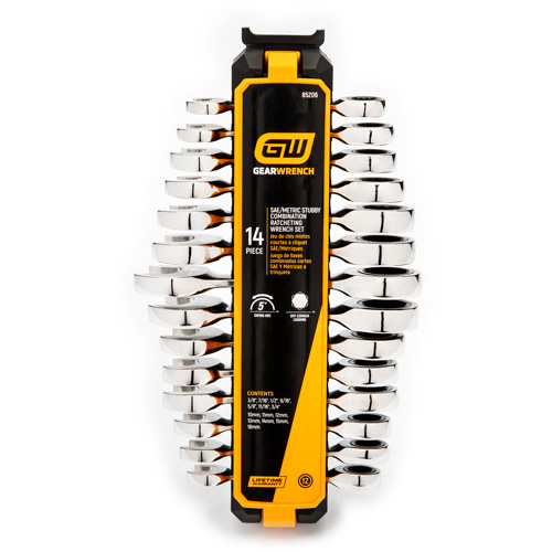 Jeu de cl&eacute;s courtes &agrave; 12 pans et 72 dents, Combinaison &agrave; cliquet, 14 morceaux, Imp&eacute;rial et m&eacute;trique Ontario Safety Products