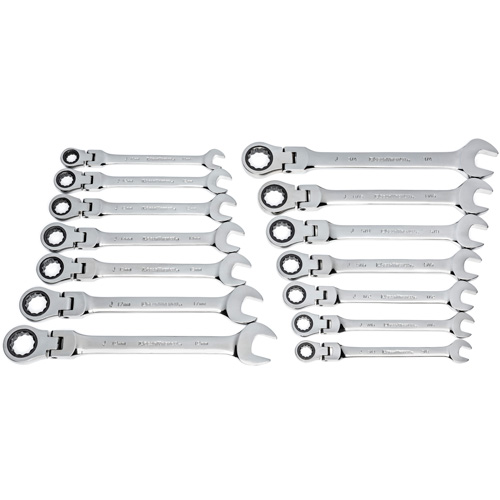 Jeu de cl&eacute;s &agrave; 12 pans et 72 dents, T&ecirc;te articul&eacute;e/Combinaison &agrave; cliquet, 14 morceaux, Imp&eacute;rial et m&eacute;trique Ontario Safety Products
