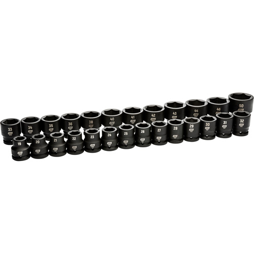 6 Point Metric Socket Set, 26 Pcs, Impact, 3/4" Drive Size Ontario Safety Products