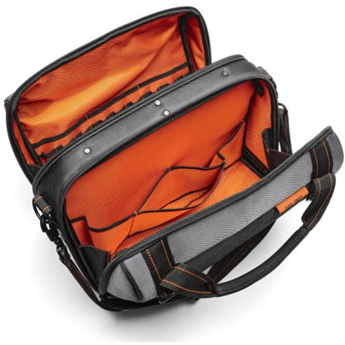 17" Tradesman Closed Top Tool Bag, Polyester, 3 Pockets, Black/Grey/Orange Ontario Safety Products
