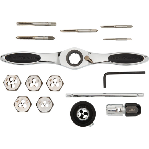 Jeu de tarauds et fili&egrave;res &agrave; cliquet m&eacute;triques, 15 Morcea Ontario Safety Products