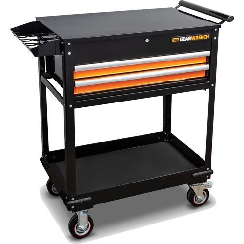 Utility Cart, 2 Drawers, 32-1/2" W x 42" H, Black/Orange Ontario Safety Products