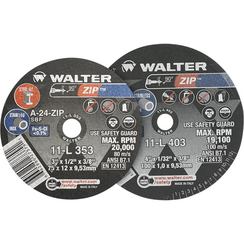 Meule &agrave; tronçonner Zip, 4" x 1/4", Arbre de 3/8", Type 1 Ontario Safety Products