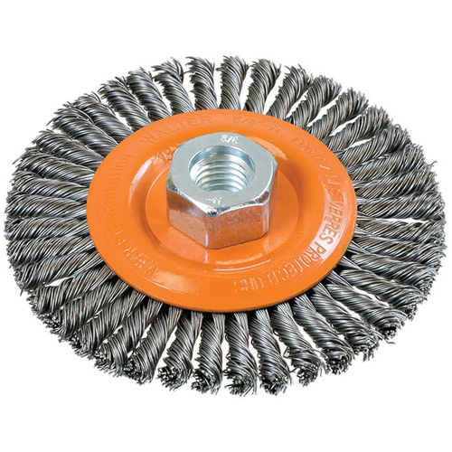 Stringer Bead Knotted Wire Brush, 4-1/2" Dia., 0.02" Fill, 5/8"-11 Arbor, Steel Ontario Safety Products