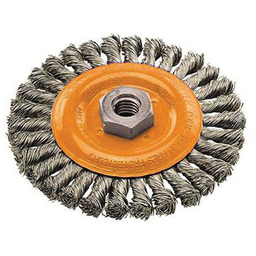 Brosse rotative &agrave; fils nou&eacute;s large, Dia. 4", Fils 0,02", Arbre 5/8"-11, Acier Ontario Safety Products