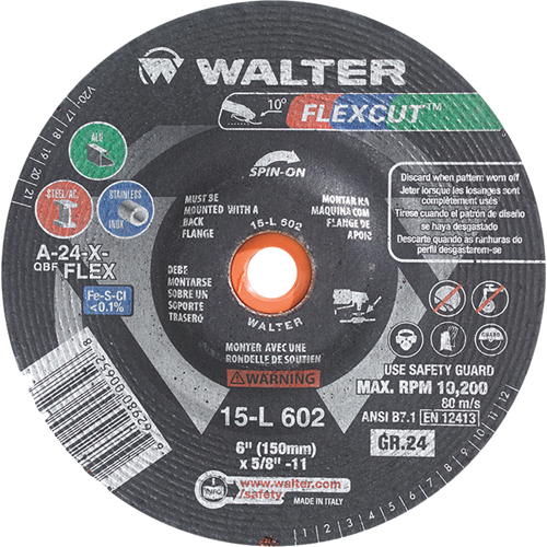 Meules &agrave; moyeu d&eacute;port&eacute; Flexcut, 4-1/2", 60 Grain, Oxyde d'aluminium, 13 300 Tr/min, 5/8"-11, Type 29 Ontario Safety Products