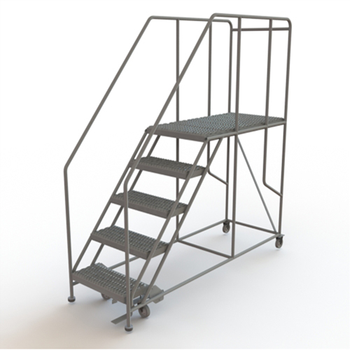 Mobile Work Platform, Steel, 5 Steps, 50" H, 47" D, 24" Step, Serrated Ontario Safety Products