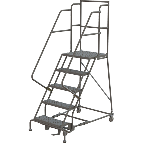 Escabeaux roulants &agrave; dessus profond, 5 marches, Largeur de la marche 24", Hauteur de la plateforme 50", Acier Ontario Safety Products