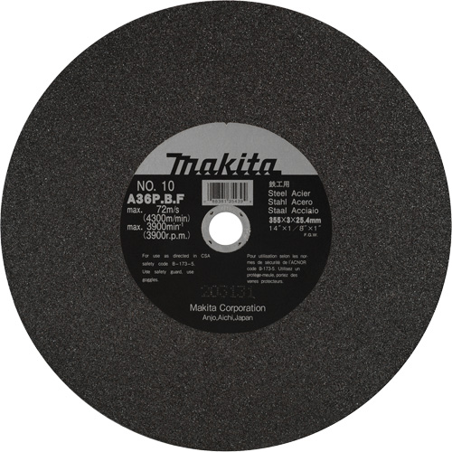 Metal Cutting Wheels, 14" x 1/8", 1" Arbor, Aluminum Oxide, 3900 RPM Ontario Safety Products