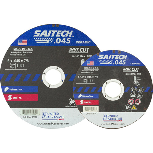 Meule &agrave; tronçonner, 14-1/2" x 0,045", Arbre de 5/8", Type 1, Oxyde d'aluminium/C&eacute;ramique, 13 300 Tr/min Ontario Safety Products