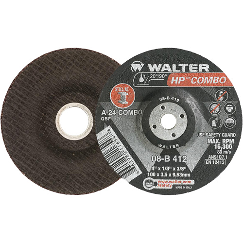 Meule combin&eacute;e HP Combo &agrave; moyeu d&eacute;port&eacute;, 4" x 1/8", Arbre de 3/8", Type 27 Ontario Safety Products