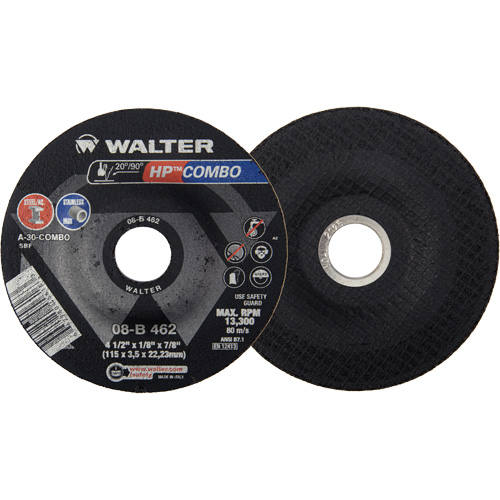 Meule combin&eacute;e HP Combo &agrave; moyeu d&eacute;port&eacute;, 4-1/2" x 1/8", Arbre de 7/8", Type 27 Ontario Safety Products