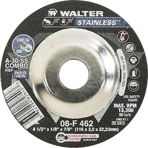 Depressed Centre Grinding Wheels - Stainless Type 27, 4-1/2" x 1/8", 7/8" Arbor, Type 27 Ontario Safety Products