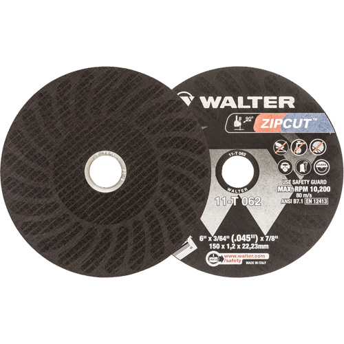 Zipcut Reinforced Cut-Off Wheel, 6" x 3/64", 7/8" Arbor, Type 1, Aluminum Oxide, 10200 RPM Ontario Safety Products