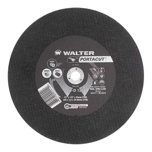 Meule &agrave; tronçonner rapide en acier inoxydable Portacut, 12" x 1/8", Arbre de 3/4", Type 1, Carbure de silicium, 6300 Tr/min Ontario Safety Products