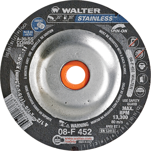 Depressed Centre Grinding Wheels - Stainless Type 27, 4-1/2" x 1/8", 5/8"-11 Arbor, Type 27S Ontario Safety Products