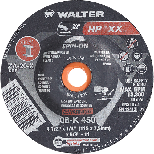 Meule &agrave; moyeu d&eacute;port&eacute; Double-X, 4-1/2" x 1/4", Arbre 5/8"-11, Type 27S Ontario Safety Products