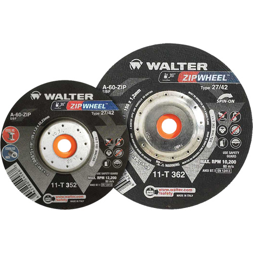 Meules &agrave; tronçonner renforc&eacute;es Zipcut vissables pour scies circulaires, 5" x 7/8", Arbre de 5/8"-11, Type 27, Oxyde d'aluminium, 12 200 Tr/min Ontario Safety Products
