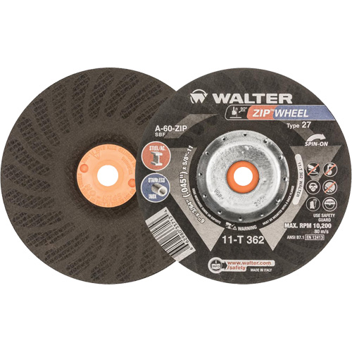 Meules &agrave; tronçonner renforc&eacute;es Zipcut vissables pour scies circulaires, 6" x 7/8", Arbre de 5/8"-11, Type 27, Oxyde d'aluminium, 10 200 Tr/min Ontario Safety Products
