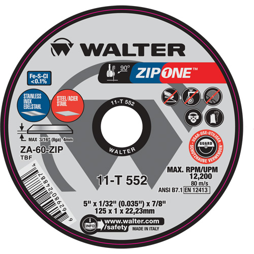 Zip One Cut-Off Wheel, 4-1/2" x 1/32", 7/8" Arbor, Type 1 Ontario Safety Products
