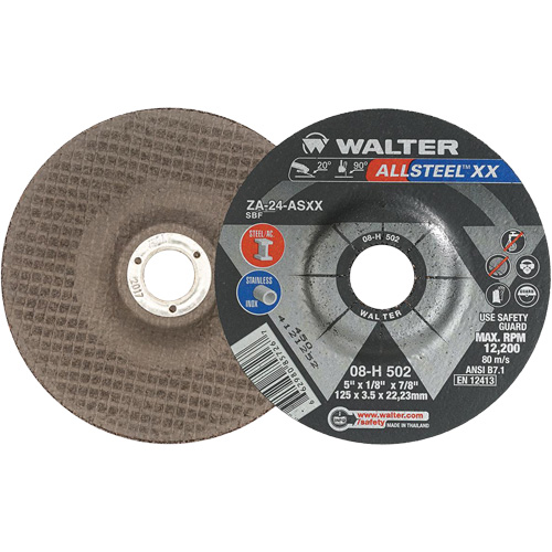 Meules &agrave; moyeu d&eacute;port&eacute; ALLSTEEL XX, 5" x 1/8", Arbre de 7/8", Type 27, Alumine de zirconium, 12 200 Tr/min Ontario Safety Products